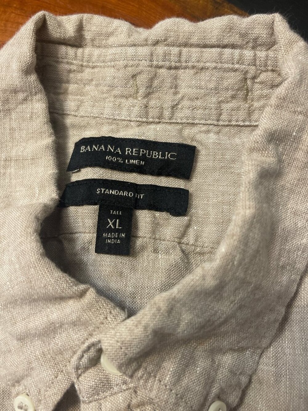 Banana Republic Linen Standard Fit Short Sleeve Button Shirt Tan Sz XL Tall - Picture 3 of 6